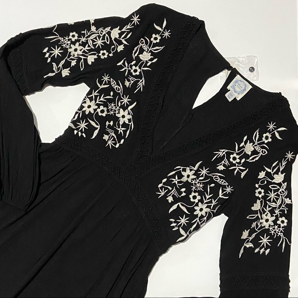 Embroider chic boho long sleeve dress black gypsy bohemian trendy